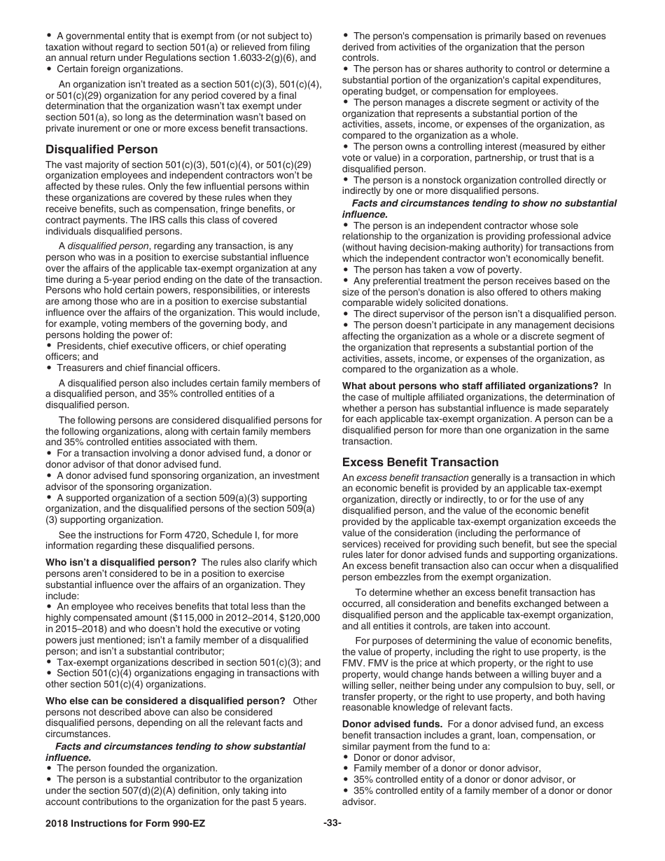 Instructions for IRS Form 990-EZ Short Form Return of Organization Exempt From Income Tax, Page 33