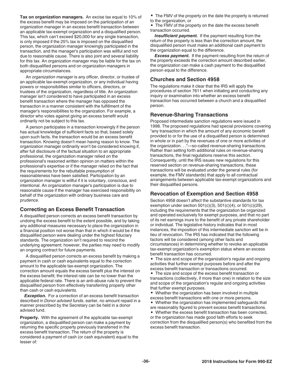 Instructions for IRS Form 990-EZ Short Form Return of Organization Exempt From Income Tax, Page 36