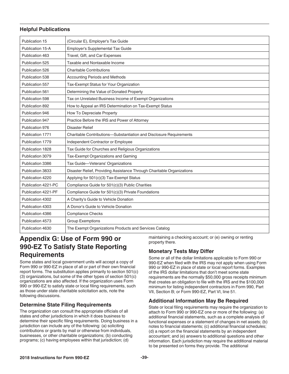 Instructions for IRS Form 990-EZ Short Form Return of Organization Exempt From Income Tax, Page 39