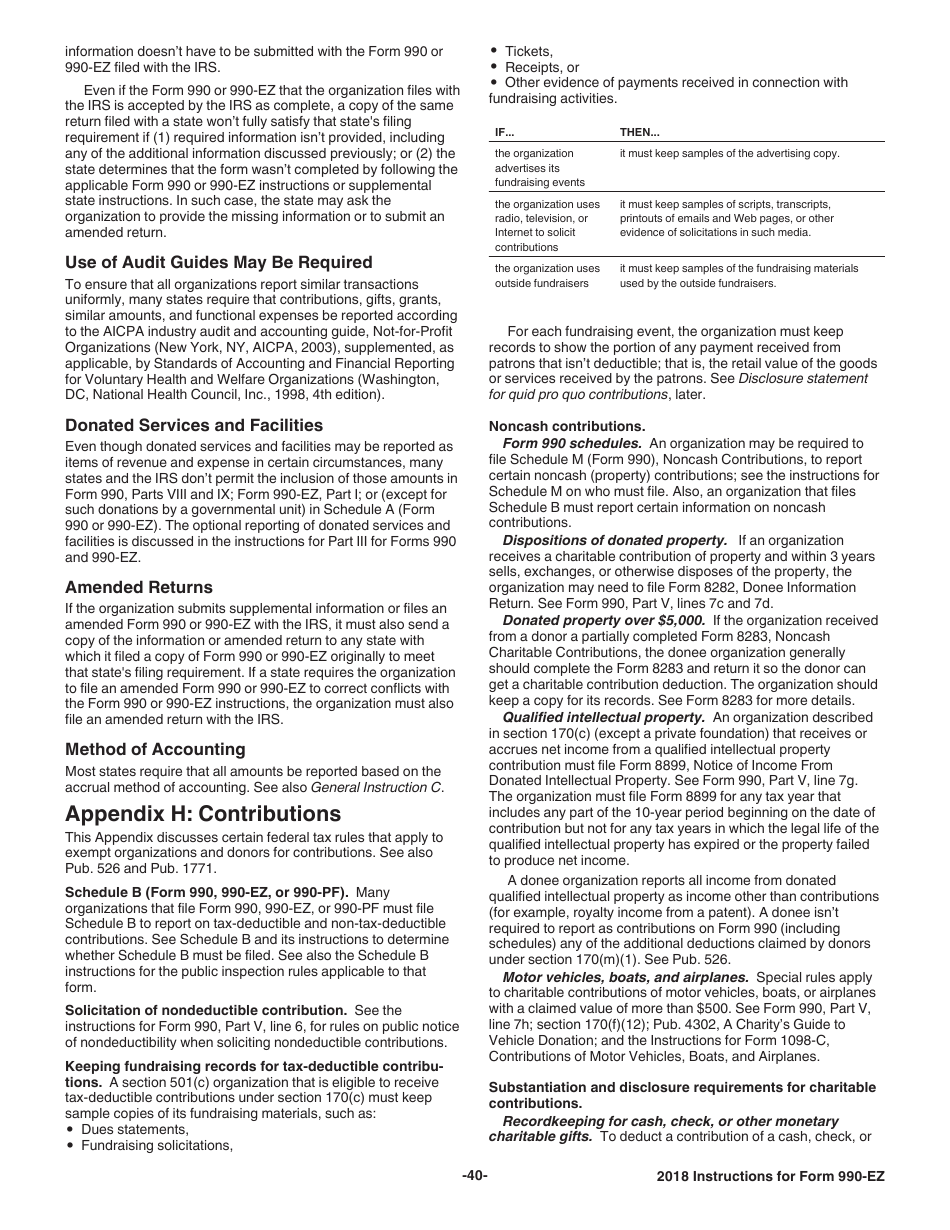 Instructions for IRS Form 990-EZ Short Form Return of Organization Exempt From Income Tax, Page 40