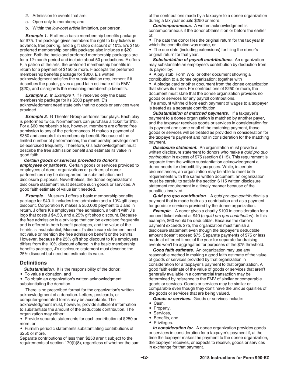 Instructions for IRS Form 990-EZ Short Form Return of Organization Exempt From Income Tax, Page 42