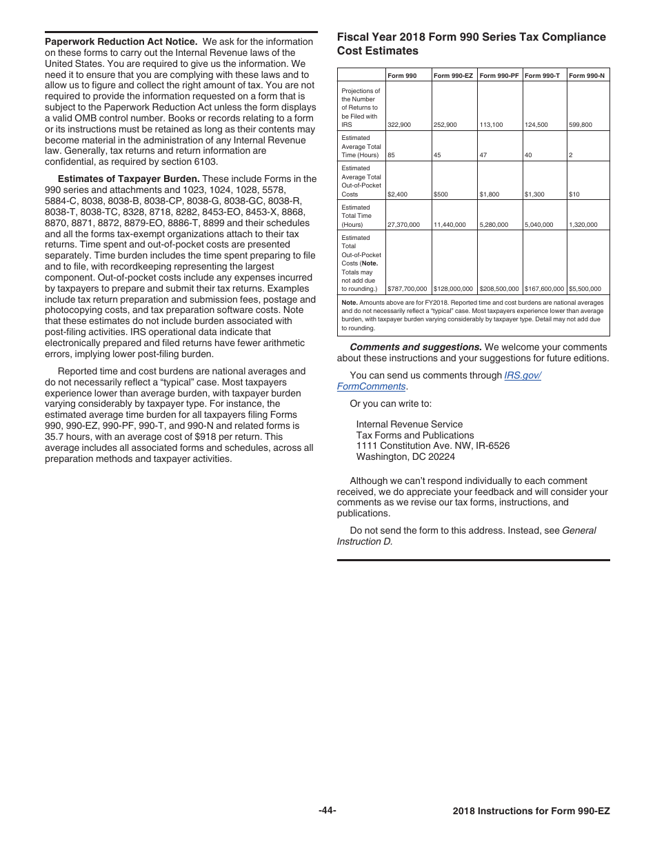 Instructions for IRS Form 990-EZ Short Form Return of Organization Exempt From Income Tax, Page 44