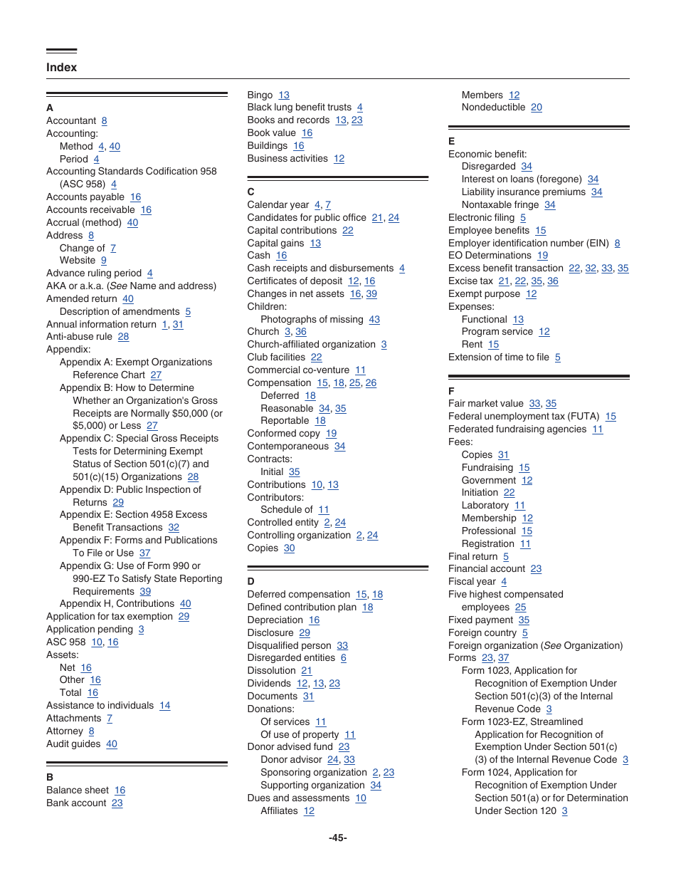 Instructions for IRS Form 990-EZ Short Form Return of Organization Exempt From Income Tax, Page 45