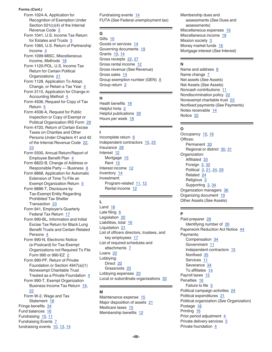 Instructions for IRS Form 990-EZ Short Form Return of Organization Exempt From Income Tax, Page 46