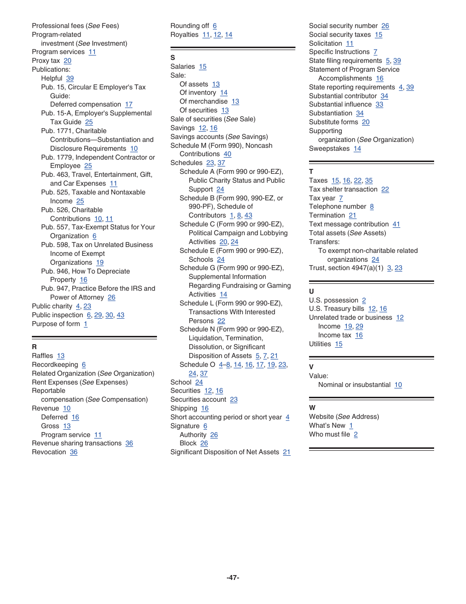 Instructions for IRS Form 990-EZ Short Form Return of Organization Exempt From Income Tax, Page 47