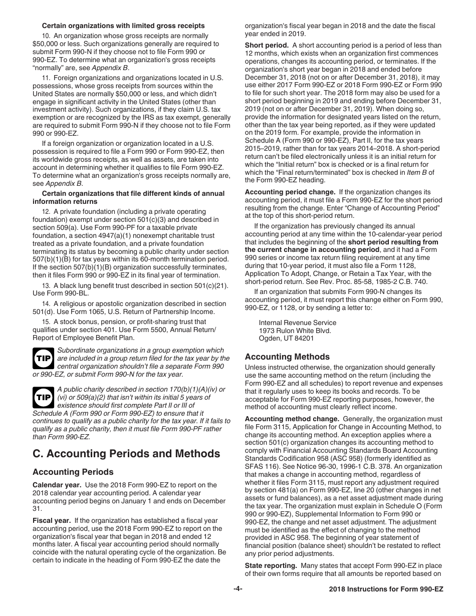 Instructions for IRS Form 990-EZ Short Form Return of Organization Exempt From Income Tax, Page 4
