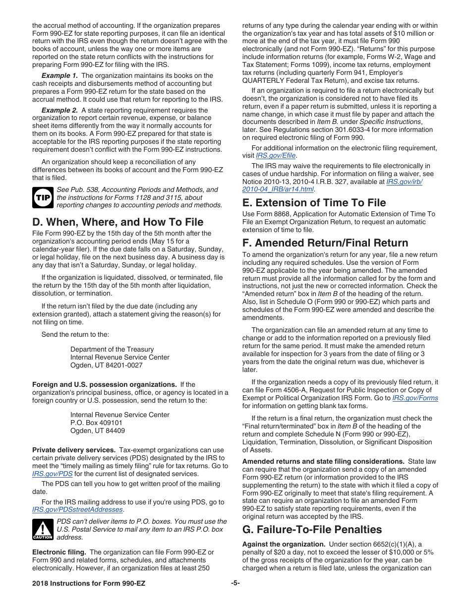 Instructions for IRS Form 990-EZ Short Form Return of Organization Exempt From Income Tax, Page 5