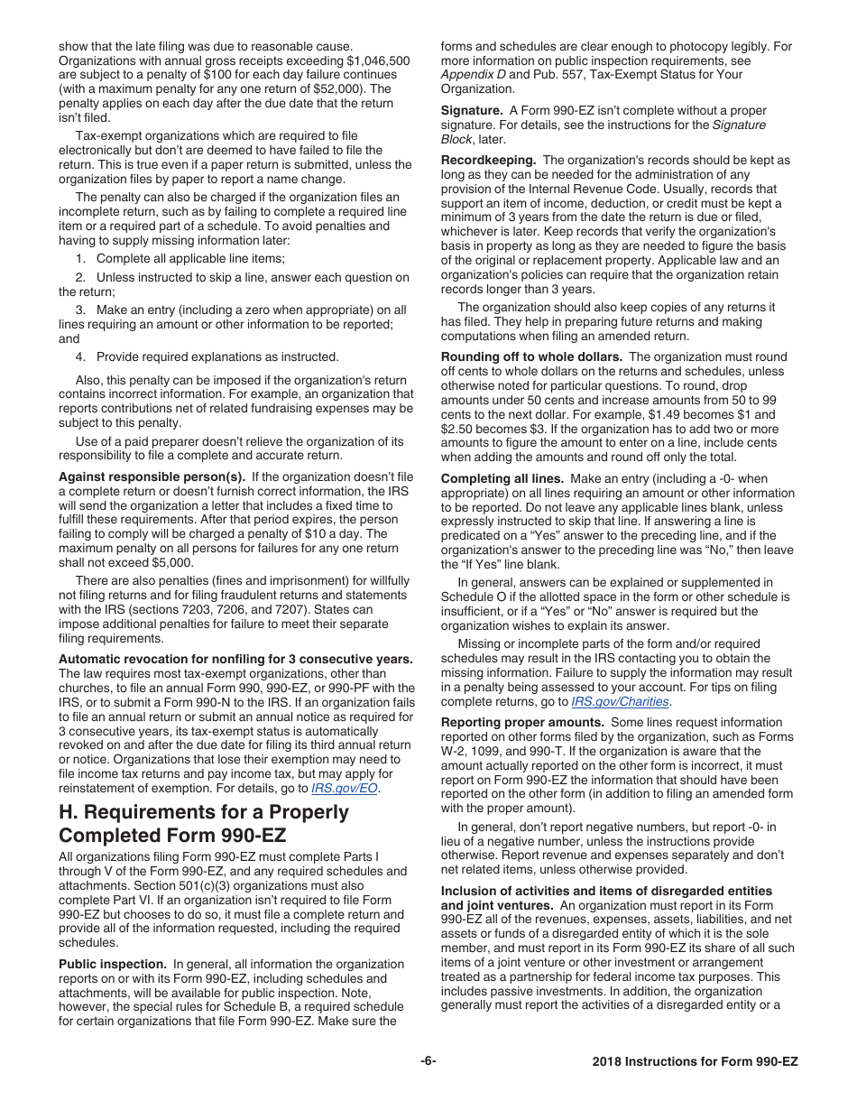 Instructions for IRS Form 990-EZ Short Form Return of Organization Exempt From Income Tax, Page 6