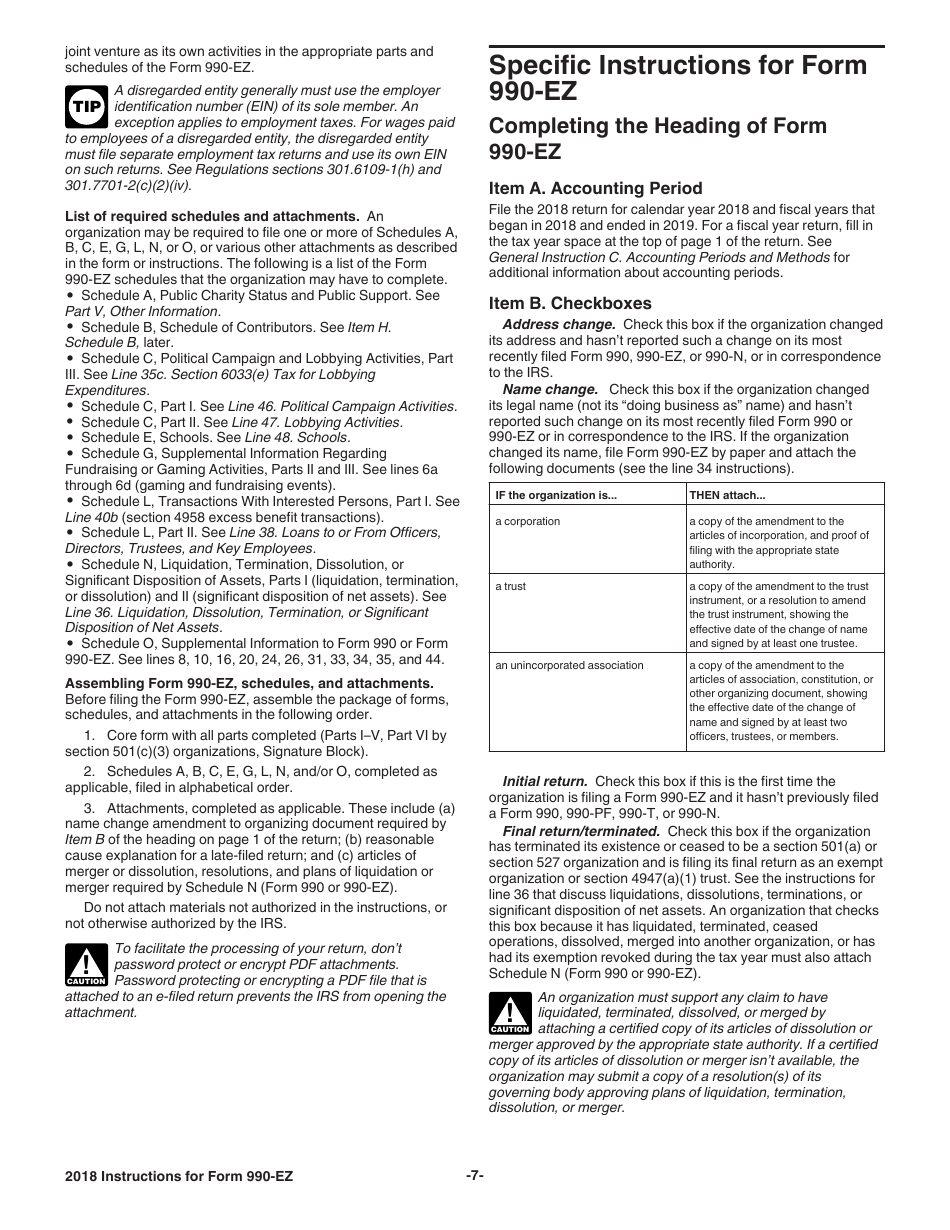 Instructions for IRS Form 990-EZ Short Form Return of Organization Exempt From Income Tax, Page 7