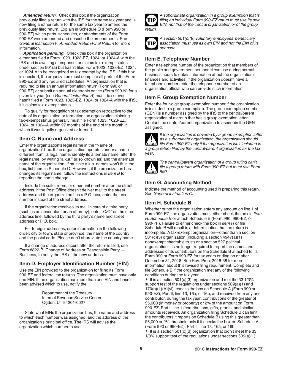 Instructions for IRS Form 990-EZ Short Form Return of Organization Exempt From Income Tax, Page 8