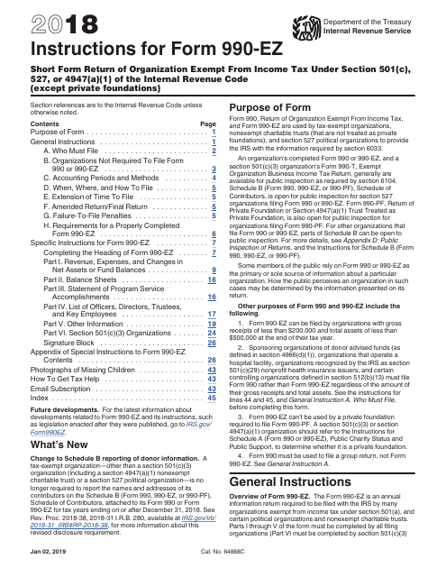 IRS Form 990-EZ 2018 Printable Pdf