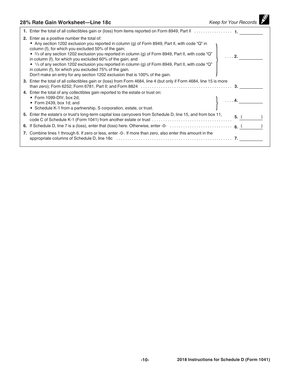 Download Instructions for IRS Form 1041 Schedule D Capital Gains and ...