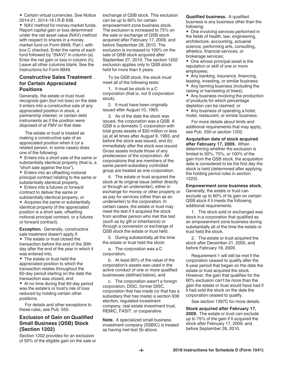 Download Instructions for IRS Form 1041 Schedule D Capital Gains and