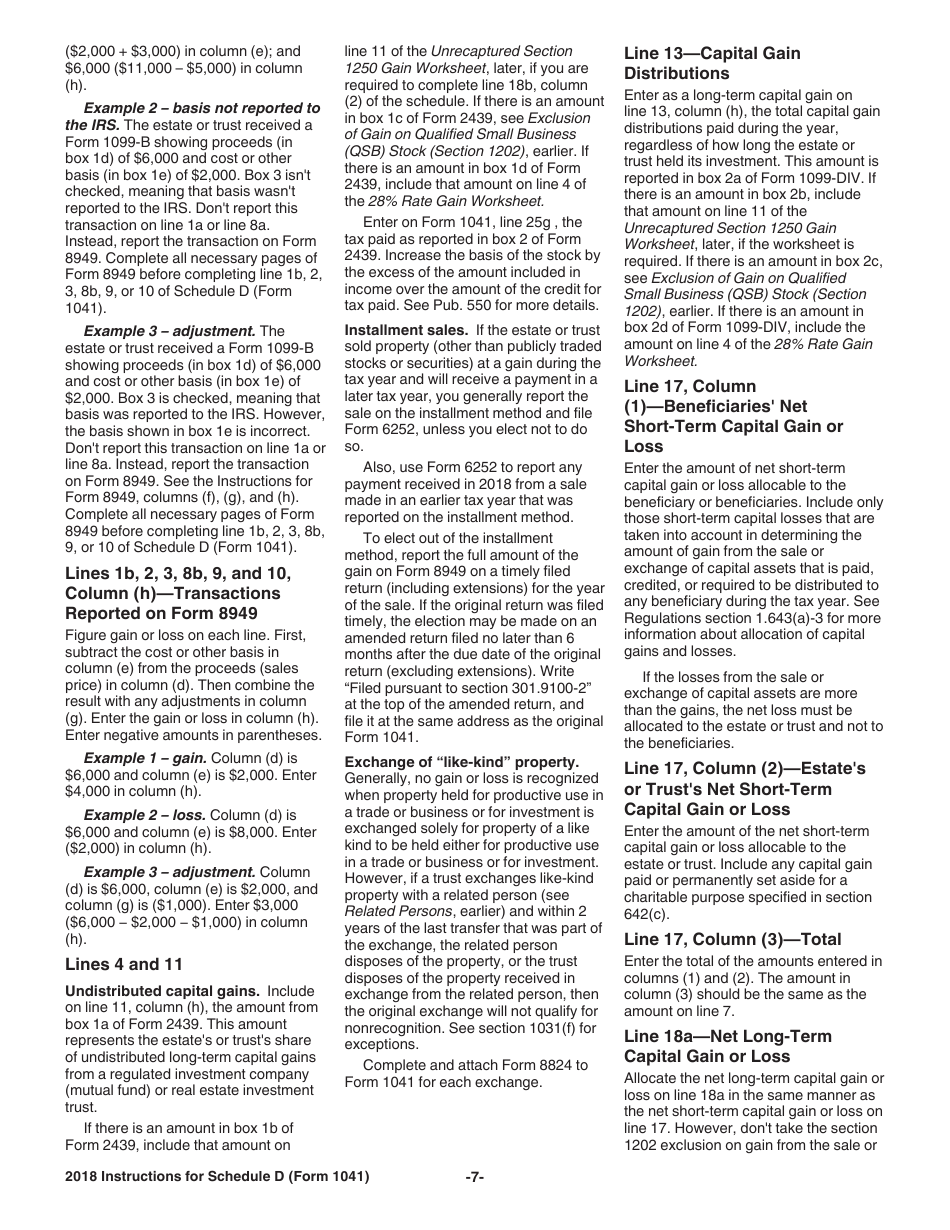 Instructions for IRS Form 1041 Schedule D Capital Gains and Losses, Page 7