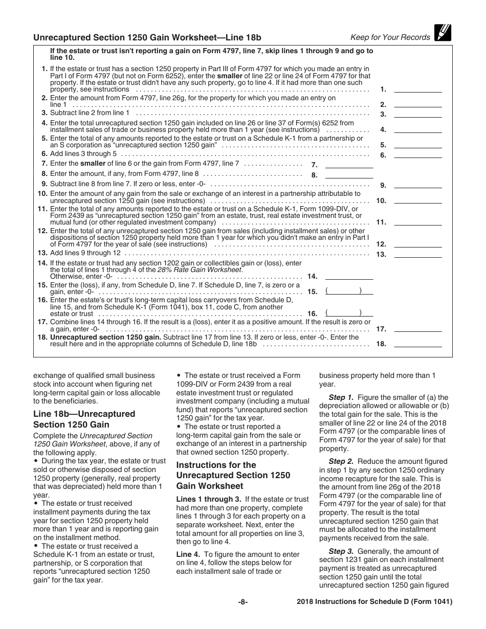 Instructions for IRS Form 1041 Schedule D Capital Gains and Losses, Page 8