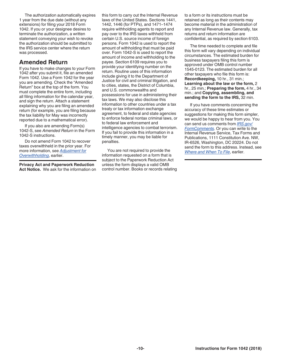 Instructions for IRS Form 1042 Annual Withholding Tax Return for U.S. Source Income of Foreign Persons, Page 10
