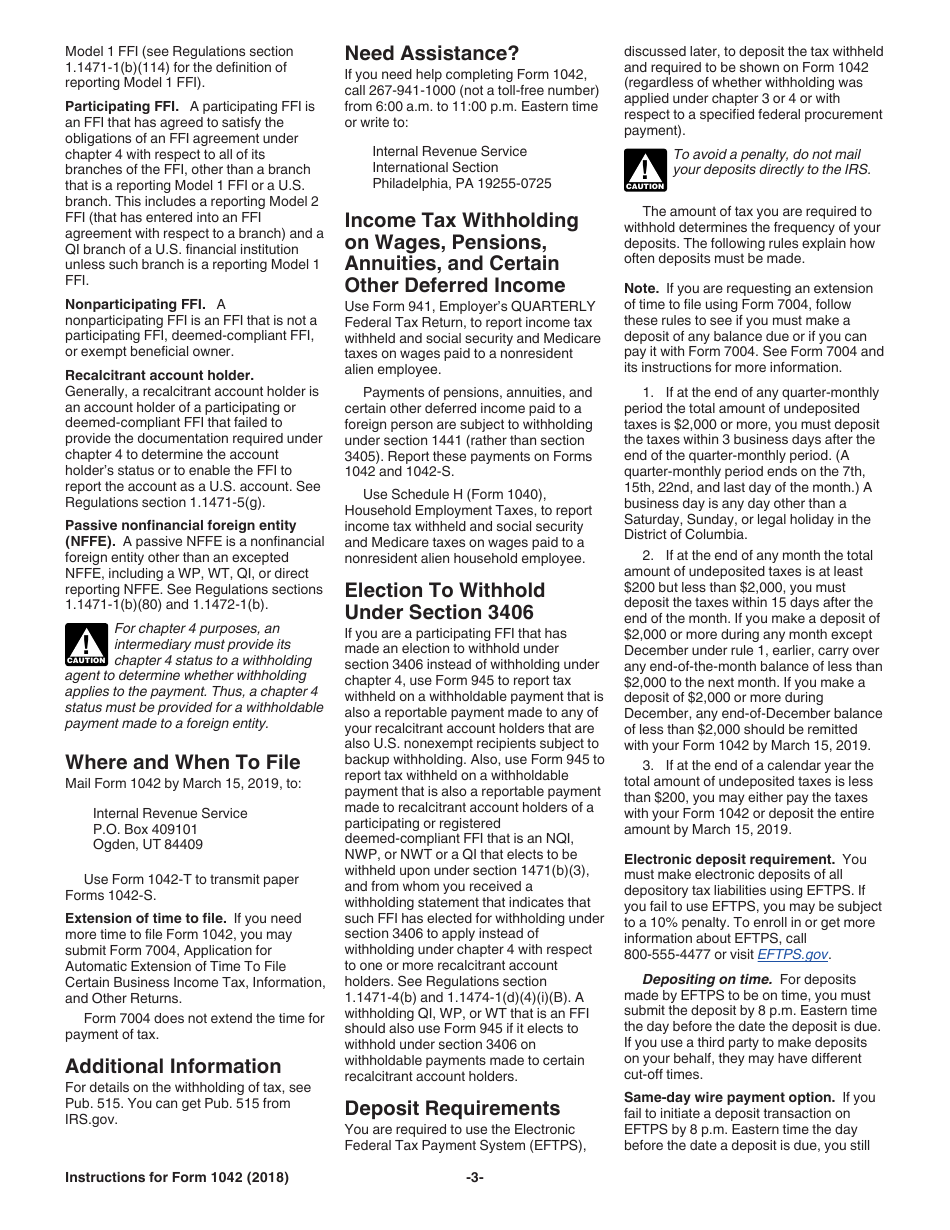 Instructions for IRS Form 1042 Annual Withholding Tax Return for U.S. Source Income of Foreign Persons, Page 3