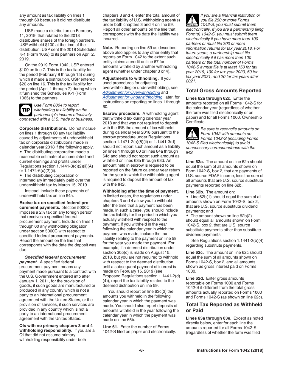 Instructions for IRS Form 1042 Annual Withholding Tax Return for U.S. Source Income of Foreign Persons, Page 6