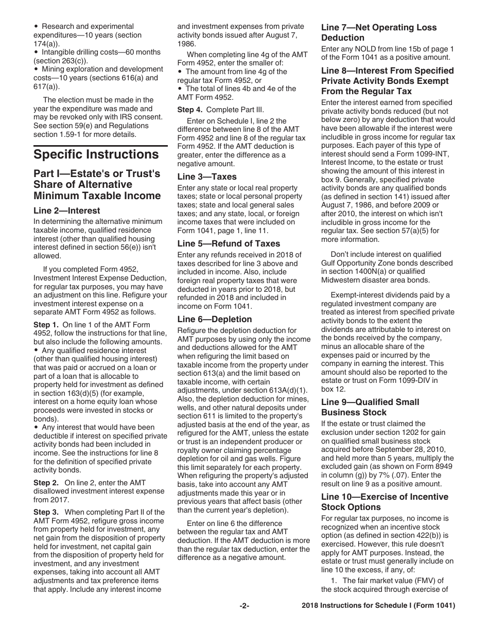 Instructions for IRS Form 1041 Schedule I Alternative Minimum Tax - Estates and Trusts, Page 2