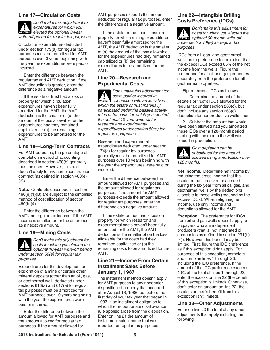 Instructions for IRS Form 1041 Schedule I Alternative Minimum Tax - Estates and Trusts, Page 5