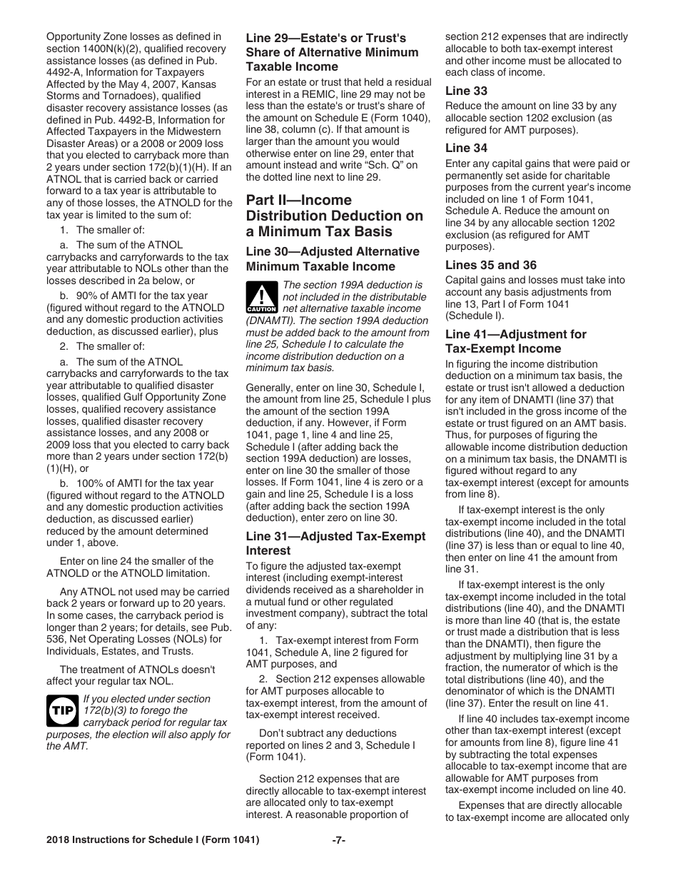 Instructions for IRS Form 1041 Schedule I Alternative Minimum Tax - Estates and Trusts, Page 7