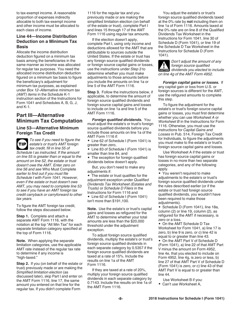 Instructions for IRS Form 1041 Schedule I Alternative Minimum Tax - Estates and Trusts, Page 8