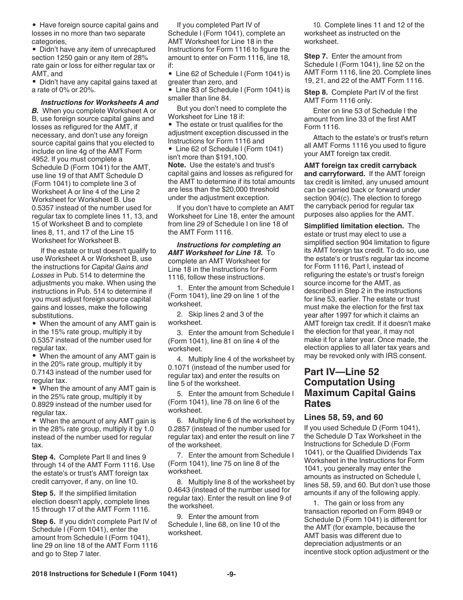 Instructions for IRS Form 1041 Schedule I Alternative Minimum Tax - Estates and Trusts, Page 9