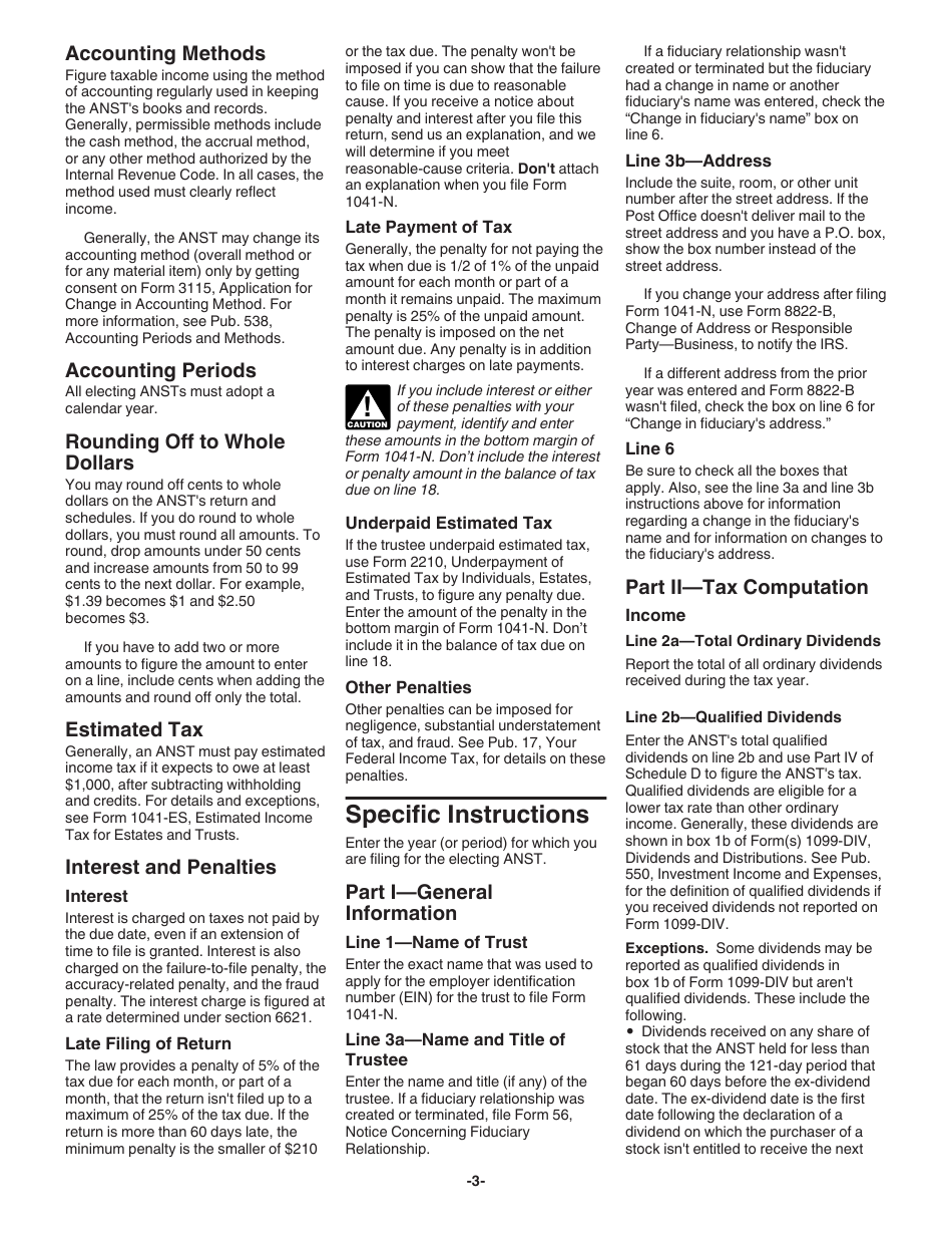 Instructions for IRS Form 1041-N U.S. Income Tax Return for Electing Alaska Native Settlement Trusts, Page 3