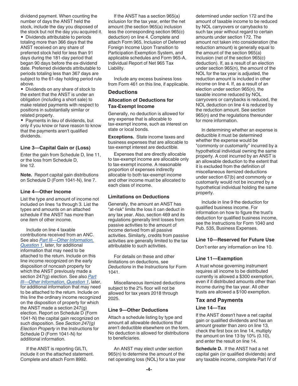 Instructions for IRS Form 1041-N U.S. Income Tax Return for Electing Alaska Native Settlement Trusts, Page 4