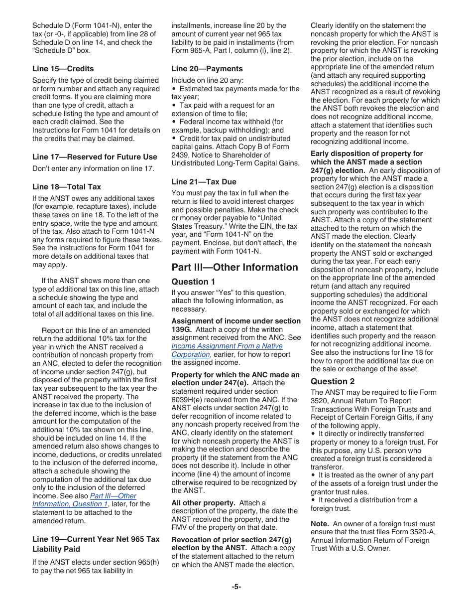 Instructions for IRS Form 1041-N U.S. Income Tax Return for Electing Alaska Native Settlement Trusts, Page 5