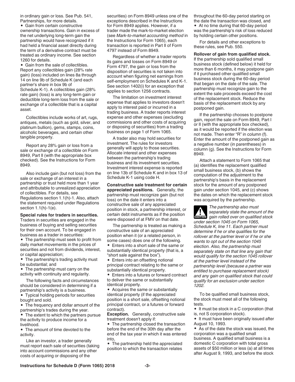 Instructions for IRS Form 1065 Schedule D Capital Gains and Losses, Page 3