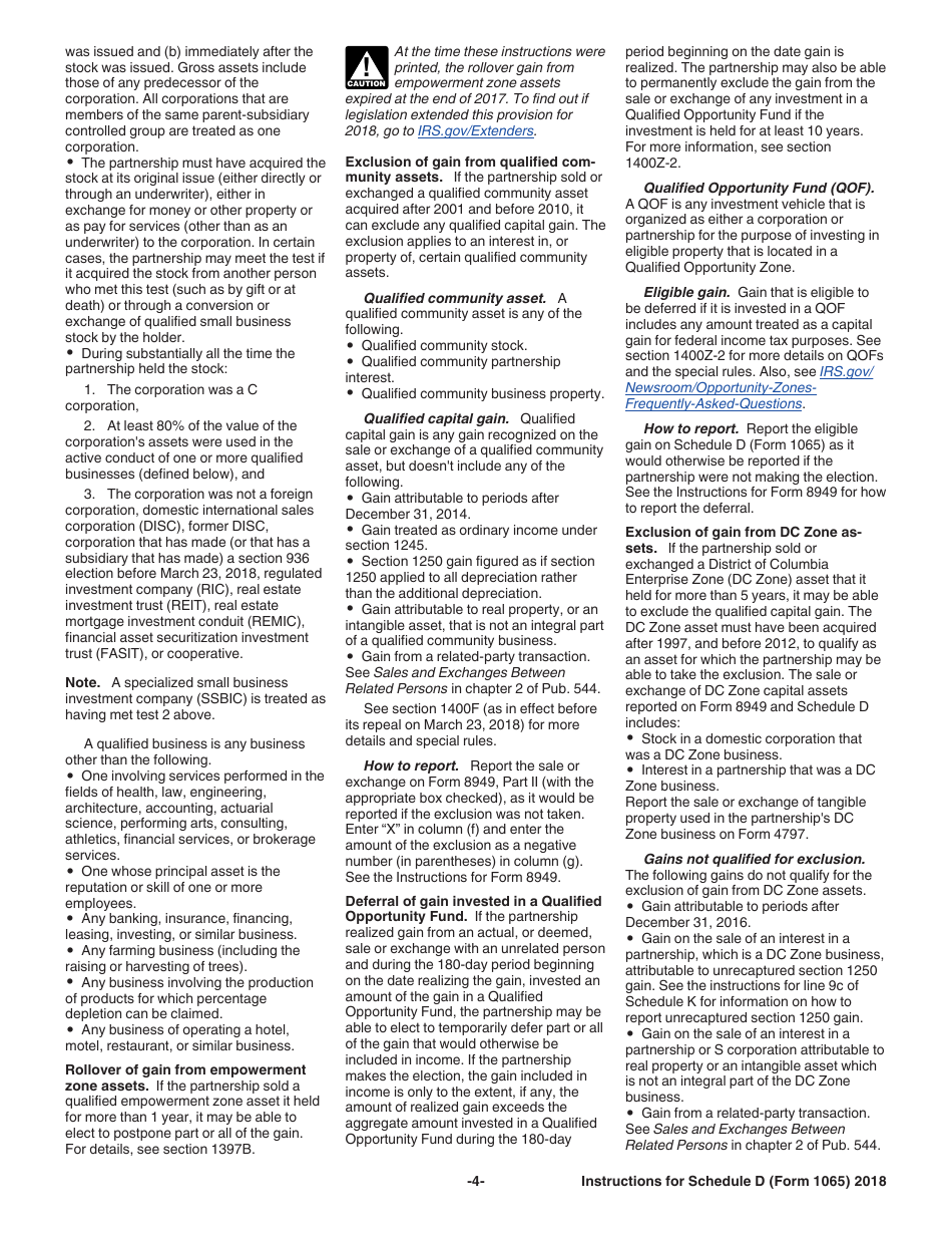 Instructions for IRS Form 1065 Schedule D Capital Gains and Losses, Page 4