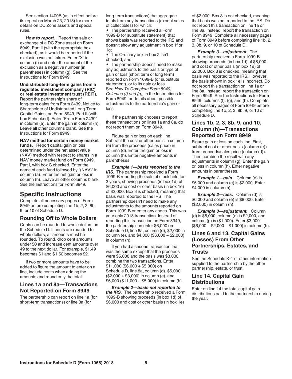 Instructions for IRS Form 1065 Schedule D Capital Gains and Losses, Page 5