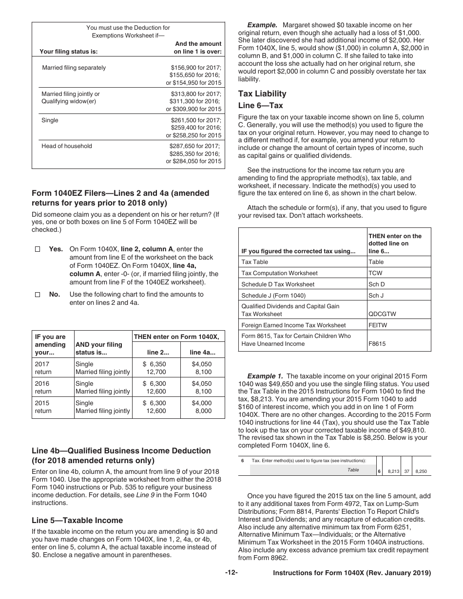 Download Instructions For Irs Form 1040x Amended Us Individual Income Tax Return Pdf 2012