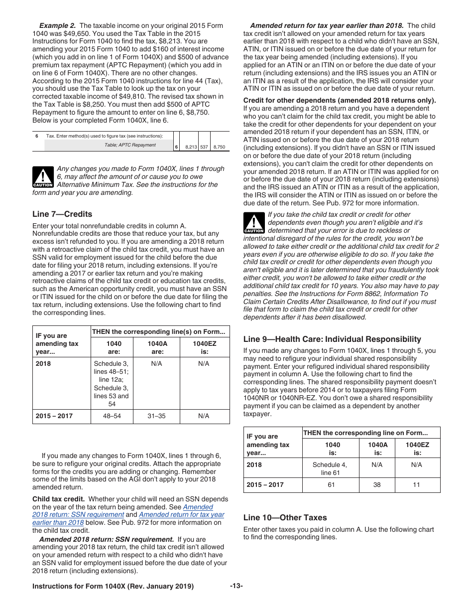 Download Instructions For IRS Form 1040X Amended U.S. Individual Income ...