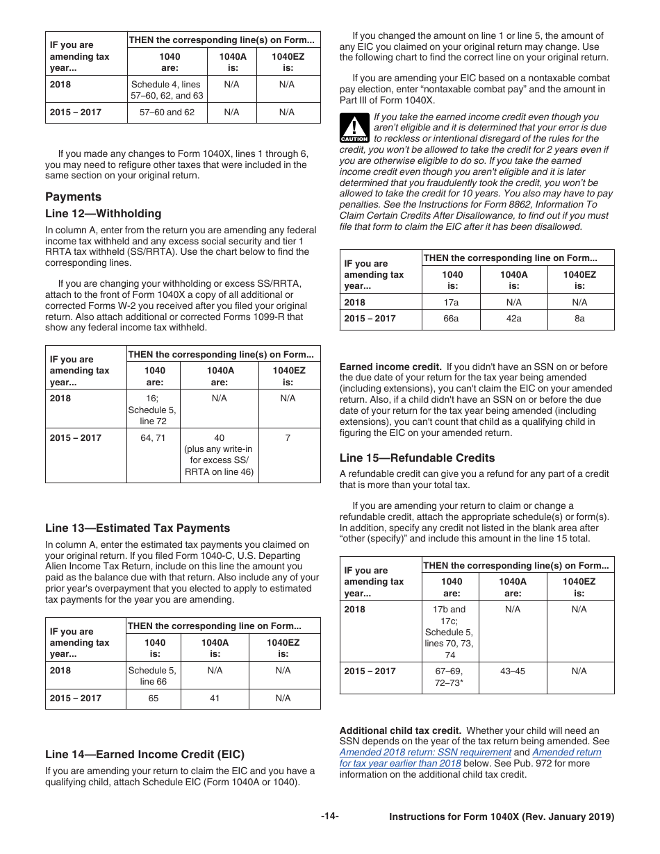 Instructions for IRS Form 1040X Amended U.S. Individual Income Tax Return, Page 14