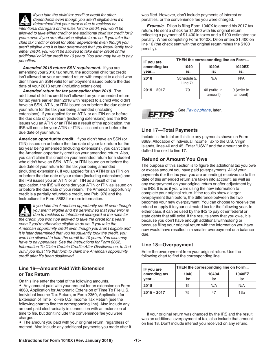 Instructions for IRS Form 1040X Amended U.S. Individual Income Tax Return, Page 15