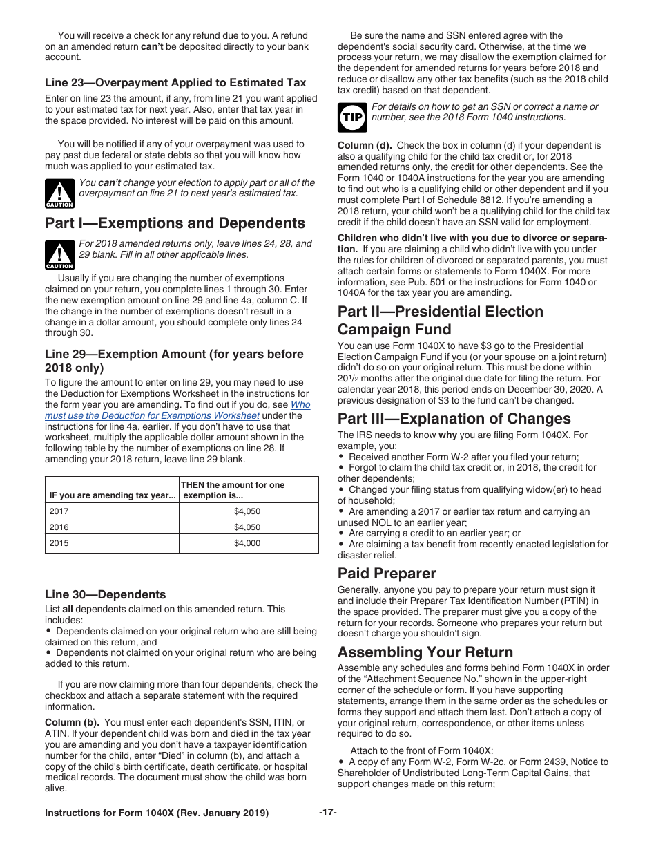 Download Instructions For IRS Form 1040X Amended U.S. Individual Income ...