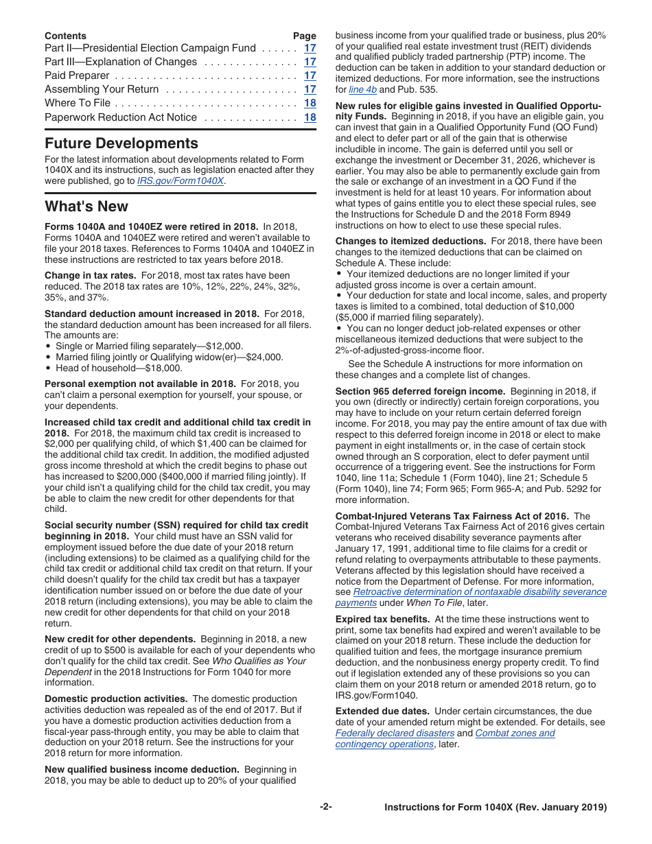 Instructions for IRS Form 1040X Amended U.S. Individual Income Tax Return, Page 2