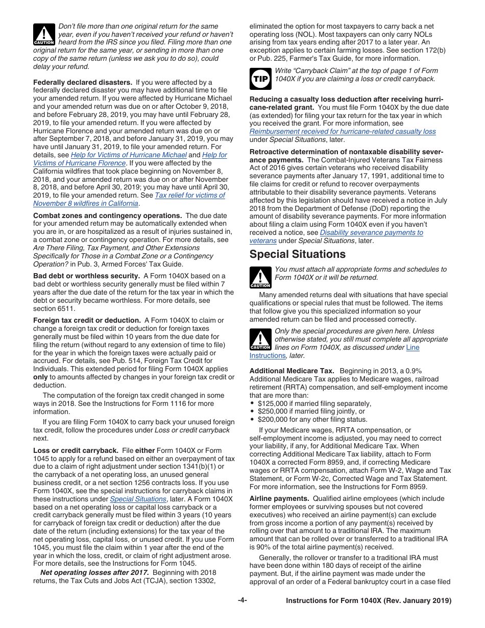 Instructions for IRS Form 1040X Amended U.S. Individual Income Tax Return, Page 4