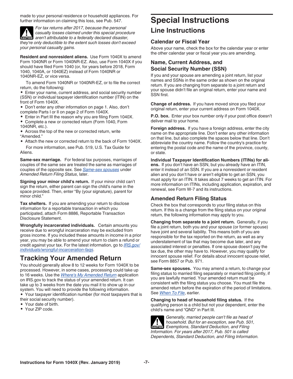 Instructions for IRS Form 1040X Amended U.S. Individual Income Tax Return, Page 7