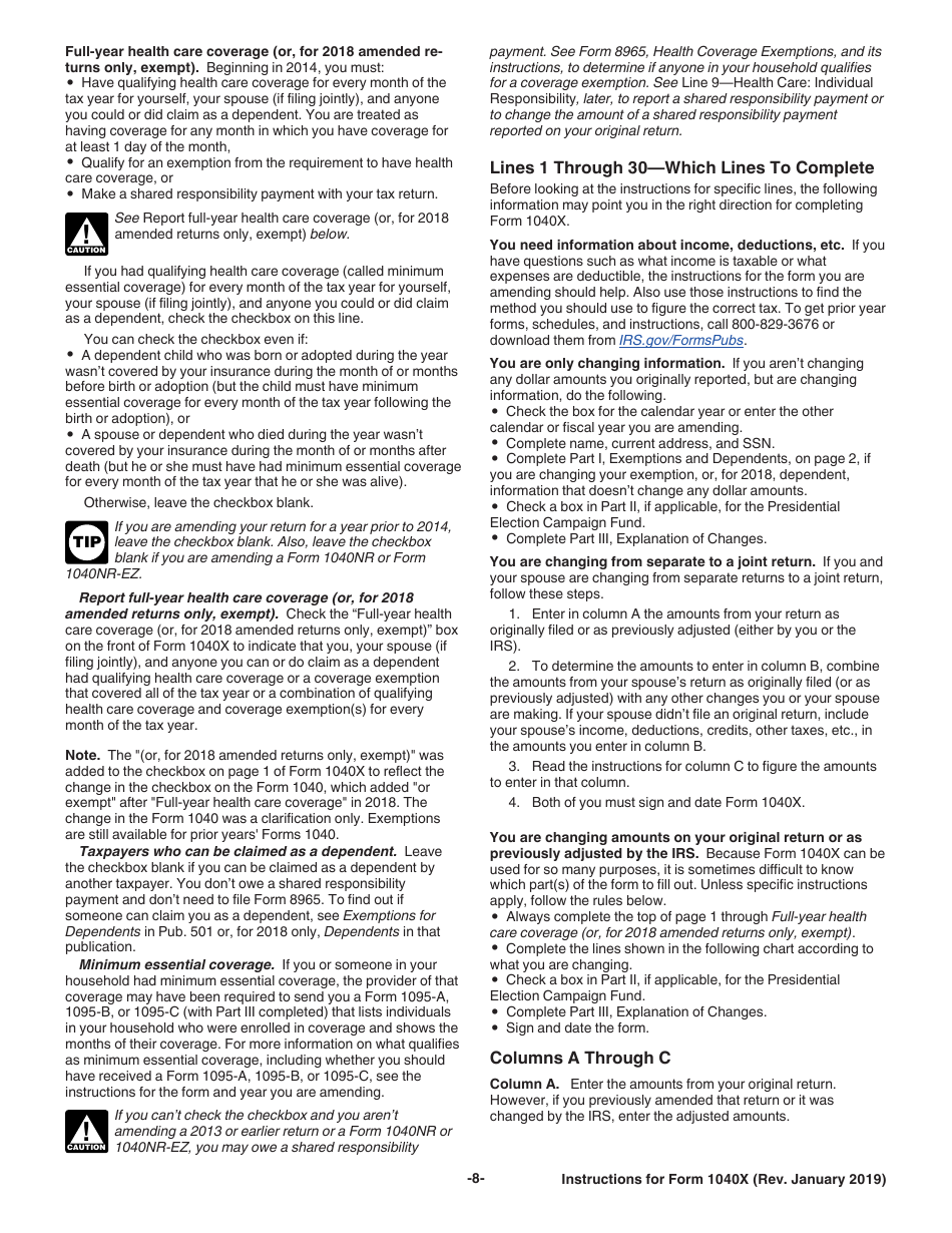 Instructions for IRS Form 1040X Amended U.S. Individual Income Tax Return, Page 8
