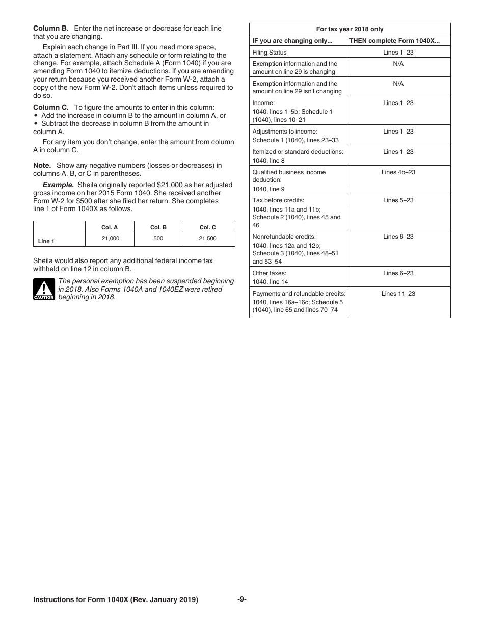 Instructions for IRS Form 1040X Amended U.S. Individual Income Tax Return, Page 9