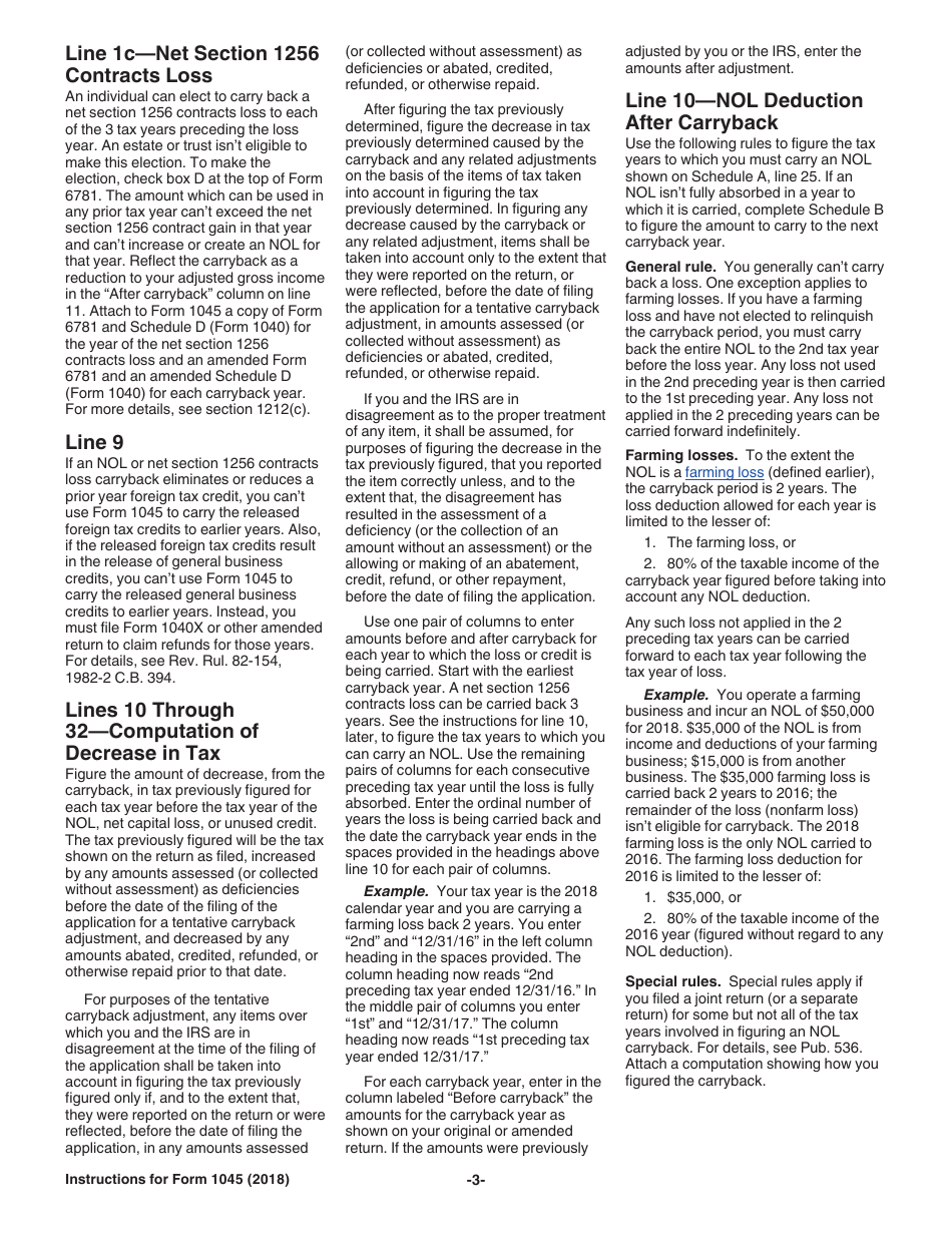 Instructions for IRS Form 1045 Application for Tentative Refund, Page 3