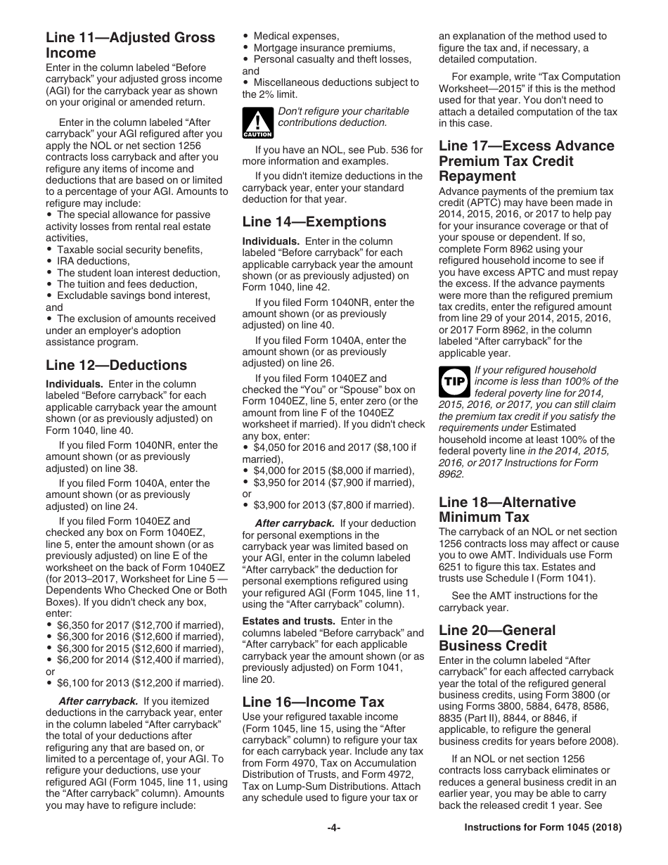 Instructions for IRS Form 1045 Application for Tentative Refund, Page 4