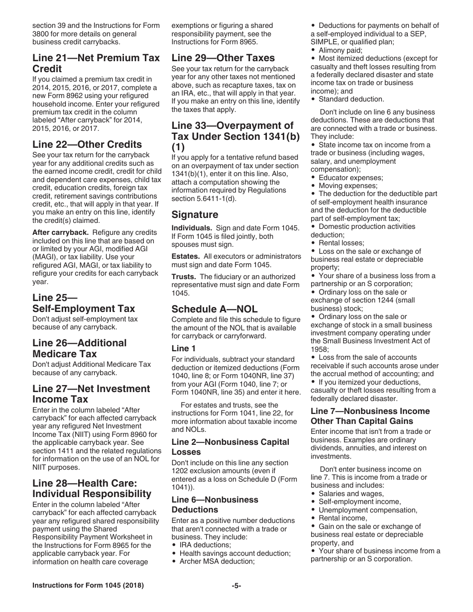 Instructions for IRS Form 1045 Application for Tentative Refund, Page 5