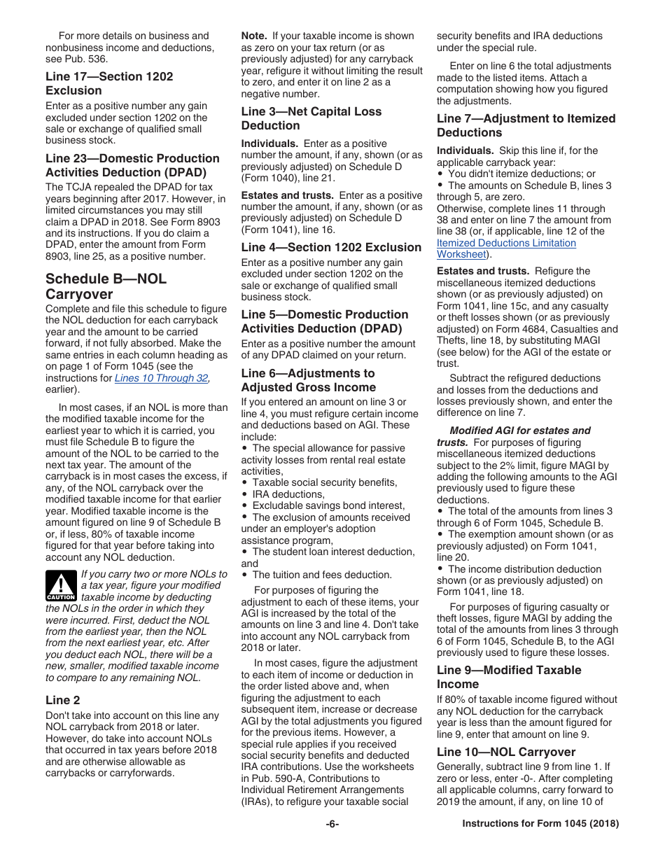 Instructions for IRS Form 1045 Application for Tentative Refund, Page 6