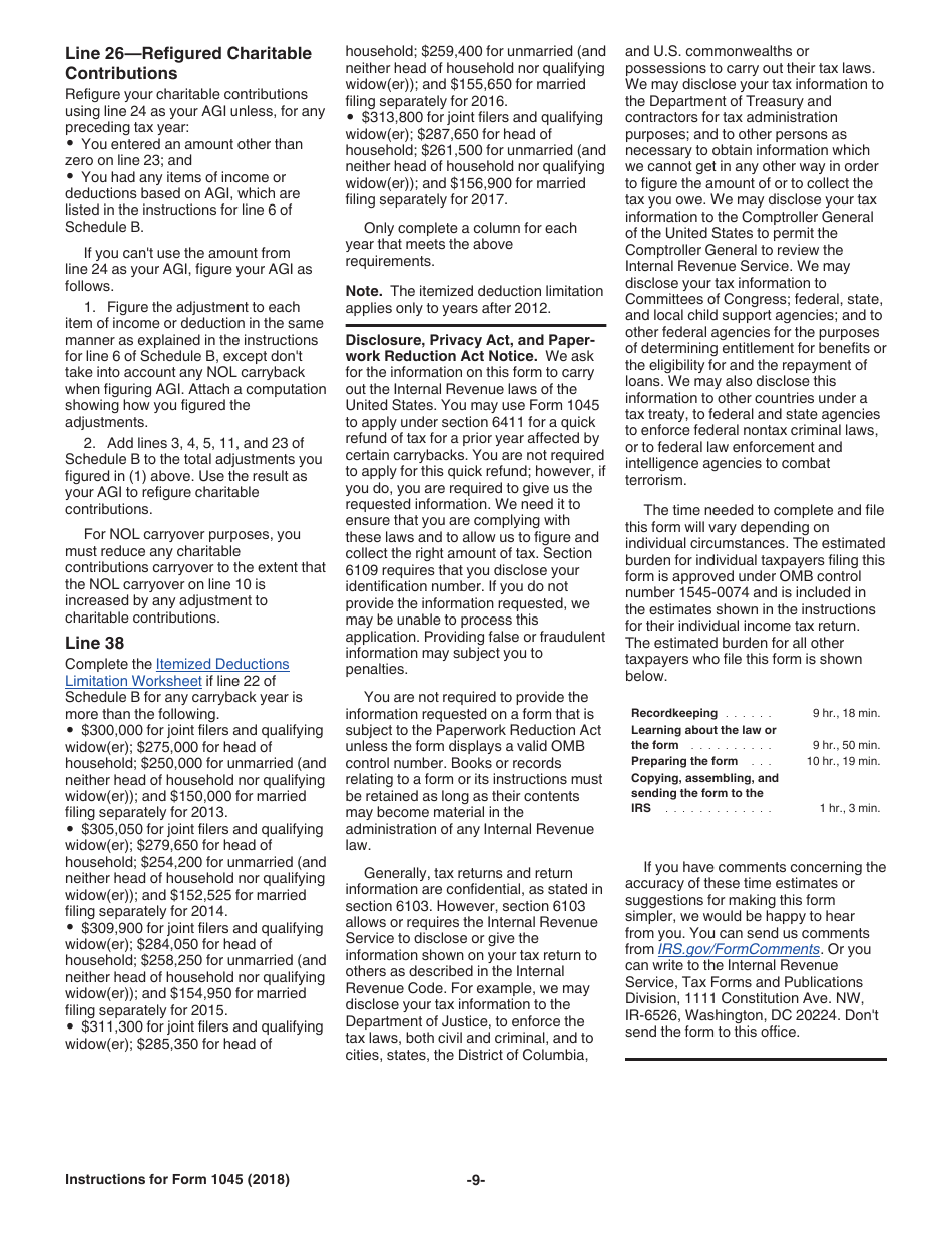 Instructions for IRS Form 1045 Application for Tentative Refund, Page 9