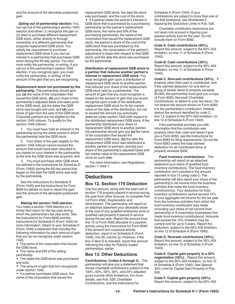 Instructions for IRS Form 1065 Schedule K-1 Partners Share of Income, Deductions, Credits, Etc. (For Partners Use Only), Page 10