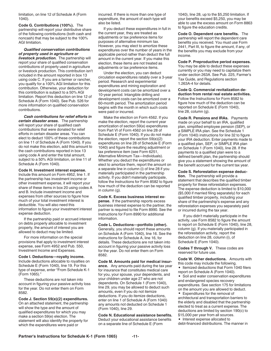 Instructions for IRS Form 1065 Schedule K-1 Partners Share of Income, Deductions, Credits, Etc. (For Partners Use Only), Page 11